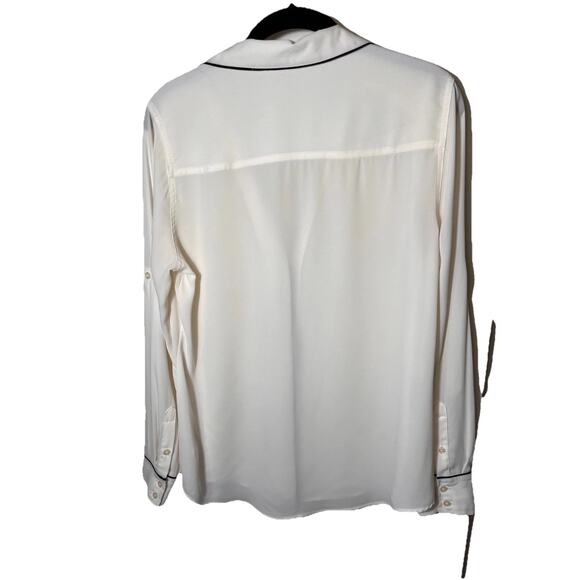 Express‎ Women’s White Button Front Blouse M Black Trim Pajama Style Blouse - Picture 3 of 7